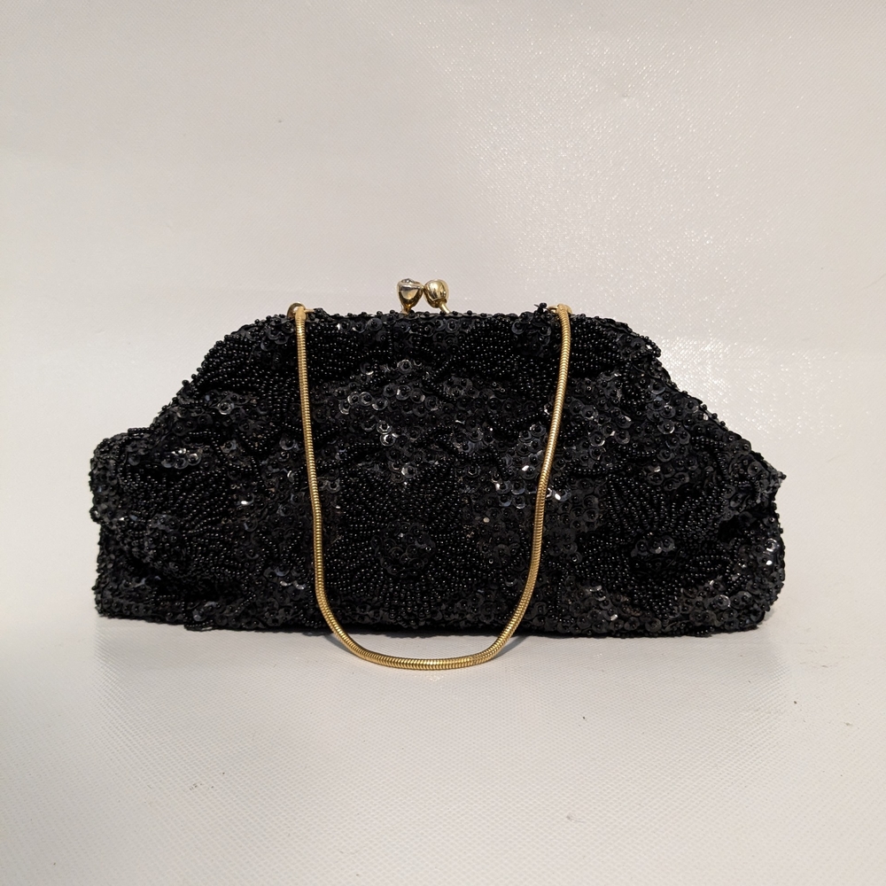 Elegant Black Sequin Evening Clutch